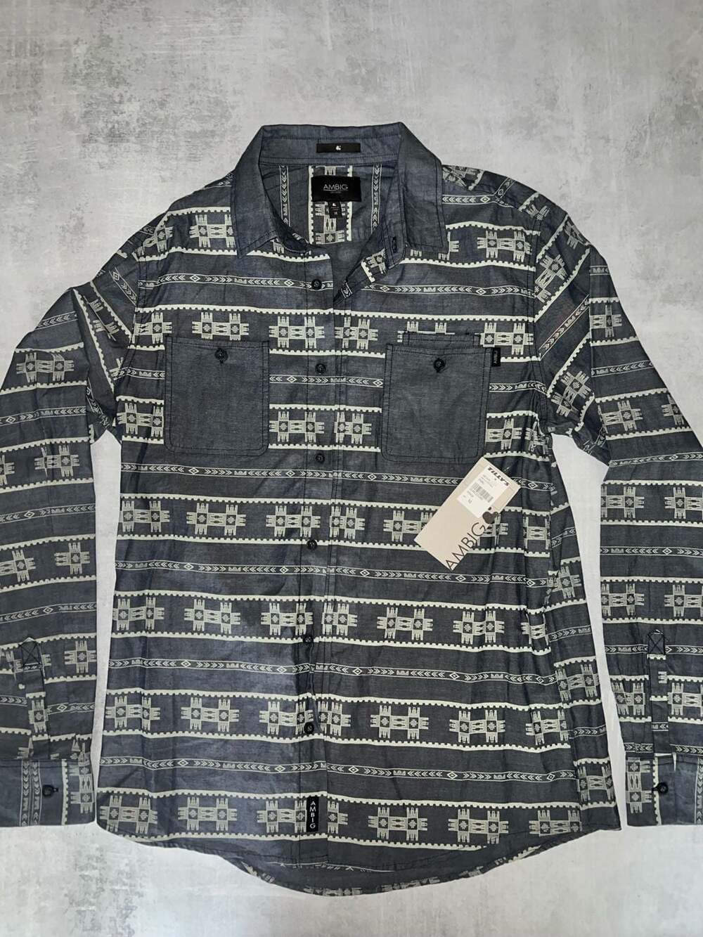 AMBIG Men's Southwestern Tribal Print Long Sleeve Button Down Shirt